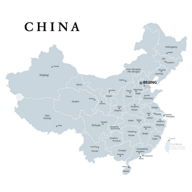 ilustraciones, imágenes clip art, dibujos animados e iconos de stock de china, mapa político gris, provincias, divisiones administrativas - hubei province