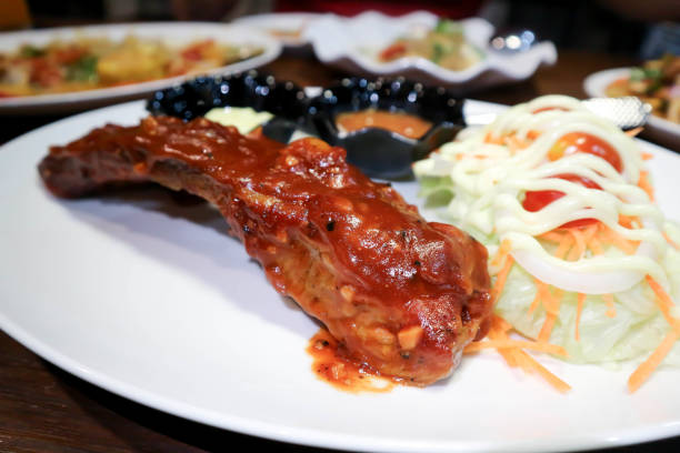 istock pork steak or pork rib steak, barbecue pork rib 1214050177