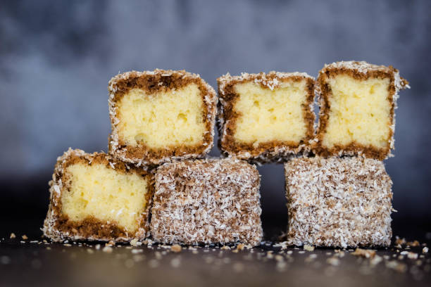 istock Group Of Lamington Cakes Isolated On Grey Background 1214051545