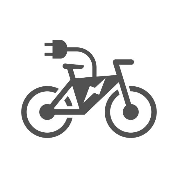 illustrazioni stock, clip art, cartoni animati e icone di tendenza di bici elettrica su un'icona a batteria ricaricabile in stile piatto. illustrazione vettoriale. - bicicletta elettrica