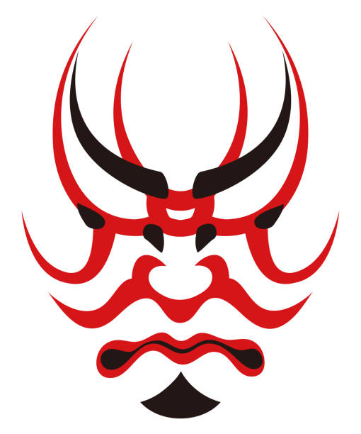 японские традиционные искусства кабуки лицо макияж маска иллюстрация вектор - kabuki stock illustrations