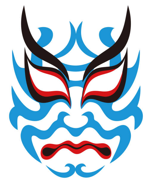 Japanese traditional arts Kabuki face makeup Mask illustration vector Japanese traditional arts Kabuki face makeup Mask illustration vector hannya stock illustrations
