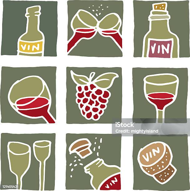 Ilustración de Iconos De Vinos y más Vectores Libres de Derechos de Botella de vino - Botella de vino, Color - Tipo de imagen, Copa de Vino