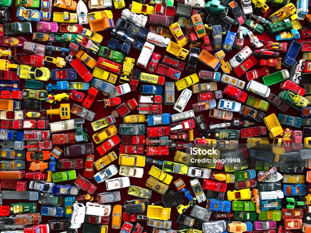 Vintage toy cars Toy Cars from top view Collection Stock Photo