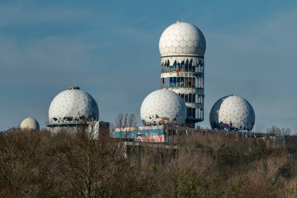 Grunewald, Berlin, Germany - march 18, 2020: Teufelsberg view with the former monitoring station  from the south across the sandpit