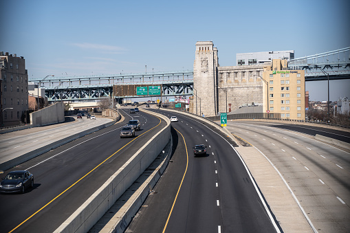 February 24, 2020, Philadelphia, Pennlsyvania, USA. I-95 (Delaware Expressway) is the main highway on the East Coast of the United States, no traffic on highway