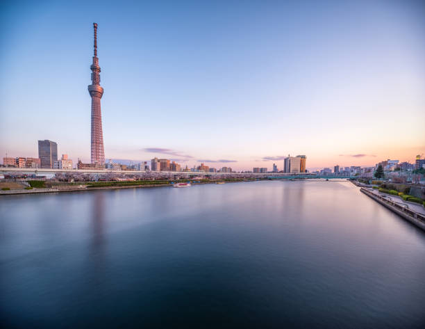 istock Tokyo Skyline Sumida River at sunset long exposure 1214058663