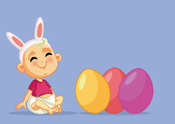 Vector illustration of Cute Baby Celebrating Easter Vector Cartoon