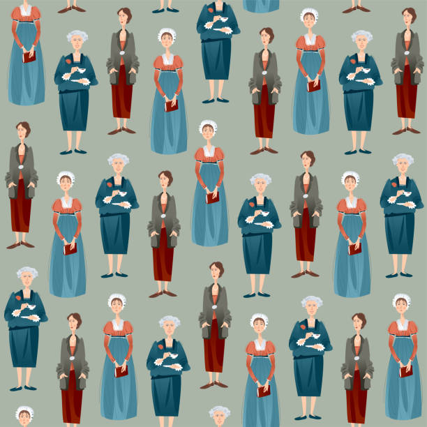 History Of England Famous English Writers Jane Austen Agatha Christie  Virginia Woolf Seamless Background Pattern Stock Illustration - Download  Image Now - iStock