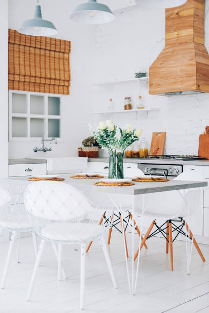 istock Slow living lifestyle concept. Kitchen interior and table setting. Scandinavian style. 1214064719