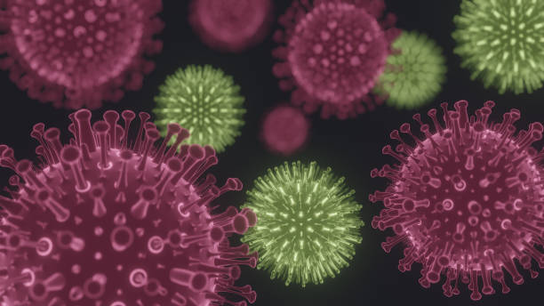 istock Covid-19 Concept. Abstract bacteria or virus cell in spherical shape with long antennas. Corona virus from Wohun , China crisis concept. Pandemic or virus infection concept - 3D Rendering. 1214066039