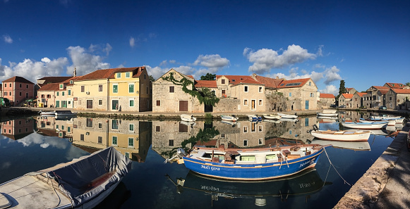 Morning reflections in Vrboska, Hvar island, Croatia - June 20th 2016:  Vrboska fishing village is an ideal destination for all those who are looking to benefit from the rich monumental heritage and natural beauties of Hvar island.