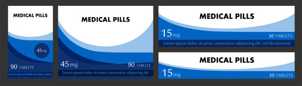 концепция этикетки пакет для лекарственных таблеток. дизайн коробок для упаковки медицинских изделий. для таблеток, капсул. набор наклеек � - drug label stock illustrations