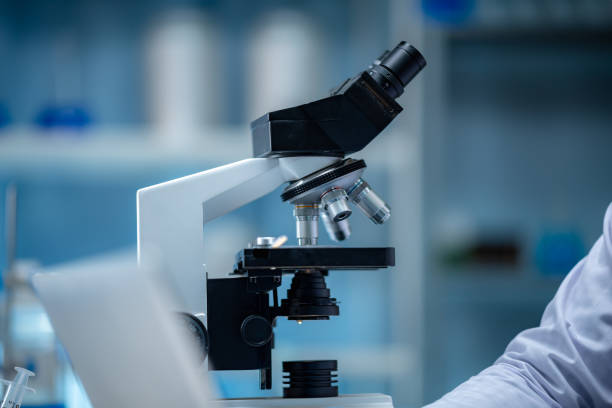 istock Closeup of Scientific microscope data analysis in the laboratory 1214068772