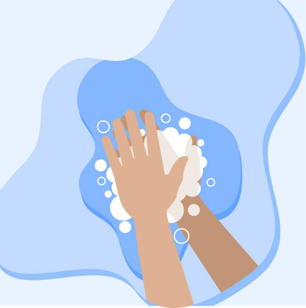 ilustrações de stock, clip art, desenhos animados e ícones de washing hand with foam - washing hands illustrations