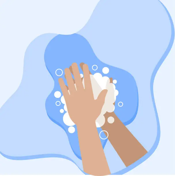 Vector illustration of Washing hand with foam