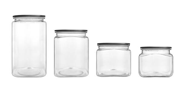 istock Empty transparent glass jar isolated on white 1214073838