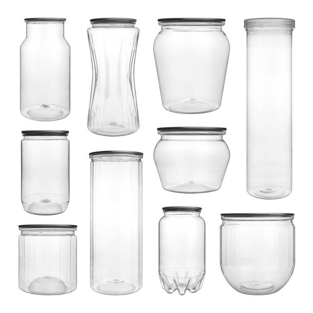 istock Empty transparent glass jar isolated on white 1214073845