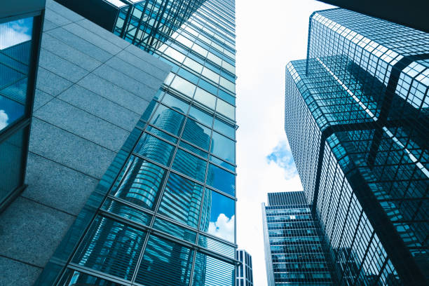istock skyscraper building in Hong Kong, city view in blue filter 1214074028