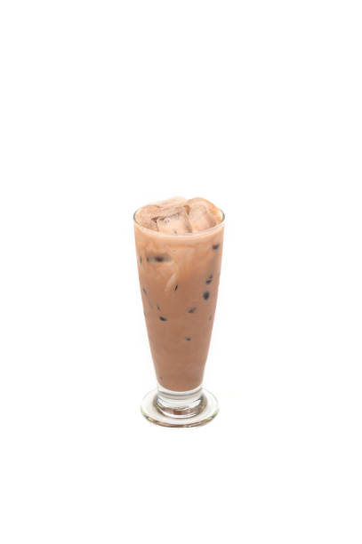 istock Cocoa with ice in a glass isolated on white background 1214075654