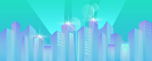 istock Vector horizontal city background with skyscrapers in blue trendy colors. Urban panoramic view with modern architecture in flat style. 1214076061
