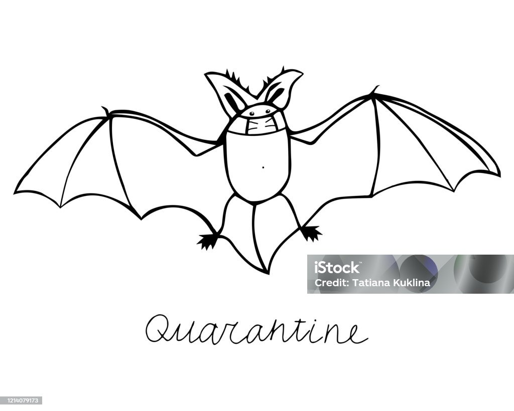 Hình Minh Họa Vector Vẽ Tay Màu Đen Đẹp Mắt Của Một Con Dơi Đeo Khẩu