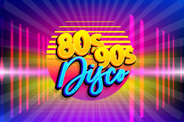 ilustrações, clipart, desenhos animados e ícones de fundo retrô no estilo pop art dos anos 80 dos anos 90. vapor wave disco bandeira de festa em cores neon. texto de quadrinhos pop art futurista neon sunset - laser sunbeam blurred motion backgrounds