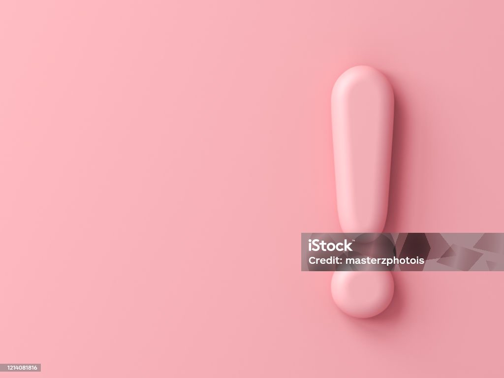 3d pink exclamation mark icon isolated on pink pastel color wall background 3d pink exclamation mark icon isolated on pink pastel color wall background with shadow 3D rendering Exclamation Point Stock Photo