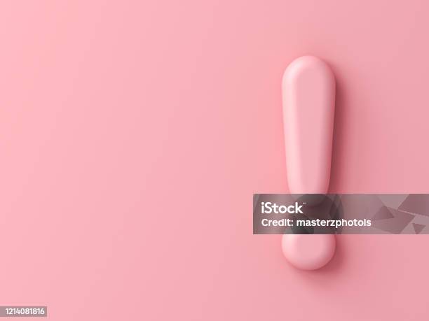 3d Pink Exclamation Mark Icon Isolated On Pink Pastel Color Wall Background Stock Photo - Download Image Now