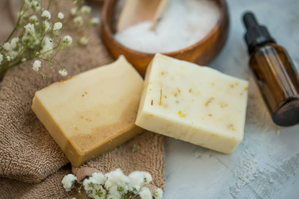 istock Natural handmade soap bars with flowers, spa organic soap 1214084087