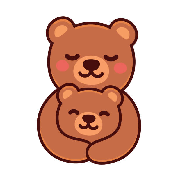 ilustraciones, imágenes clip art, dibujos animados e iconos de stock de oso mamá y bebé - bear teddy bear characters hand drawn