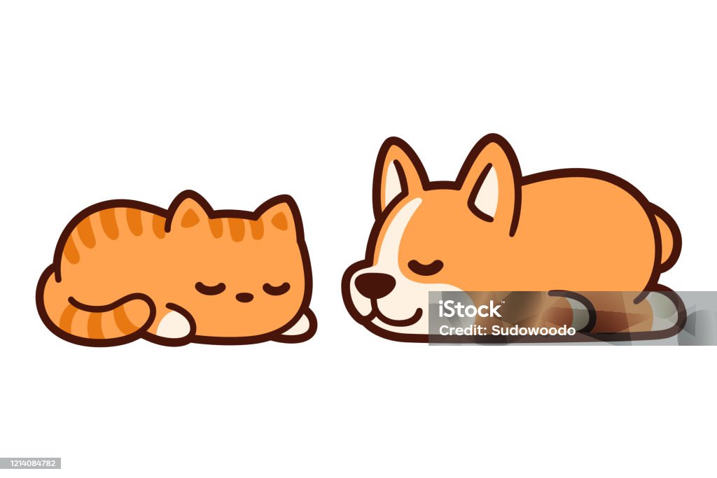 Cute Sleeping Cat And Dog Stock Illustration - Download Image Now - Dog,  Domestic Cat, Sleeping - iStock