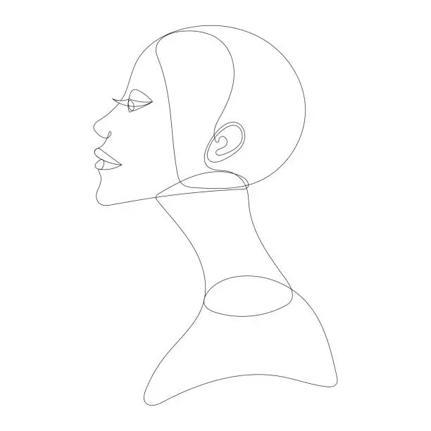 Vector illustration of Continuous one line drawing. Abstract portrait of pretty young woman. Portret minimalistic style. Vector illustration