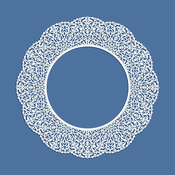круговая рама с вырезом кружевной пограничной узор - doily lace circle floral pattern stock illustrations