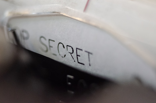 Close up printed text Top secret on an old typewriter