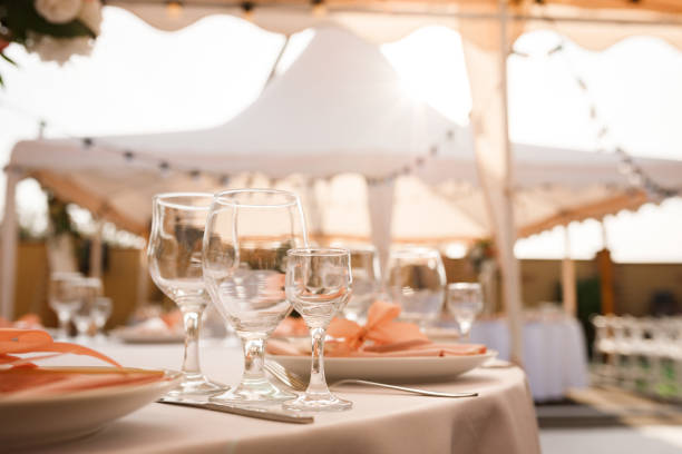 istock group of empty wine glasses on the table 1214087600