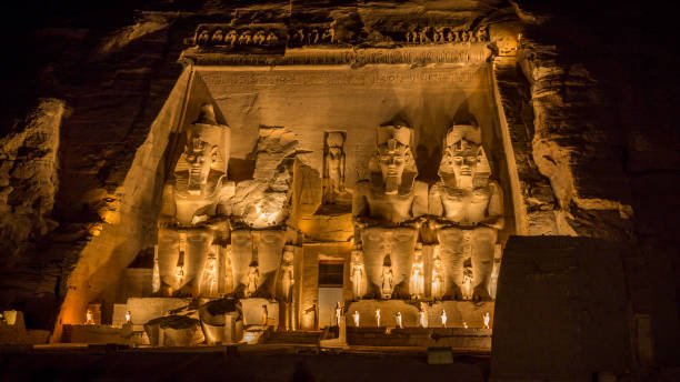 Abu Simbel temple at night, Egypt Abu Simbel, Night, Great Temple of Rameses II, Africa, Ancient aswan egypte stock pictures, royalty-free photos & images