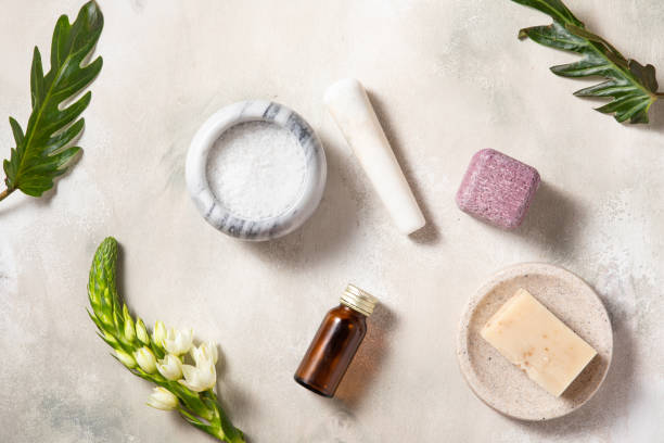 istock Spa treatment natural background .Top view, flat lay. Self-care concept. 1214090674