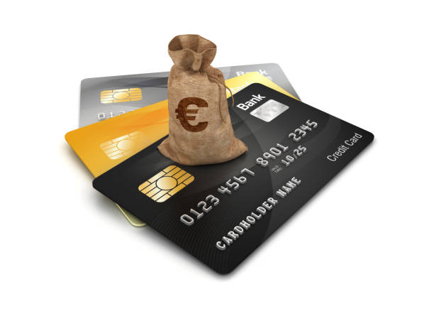 istock Credit Cards with Euro Money Sack - 3D Rendering 1214090764