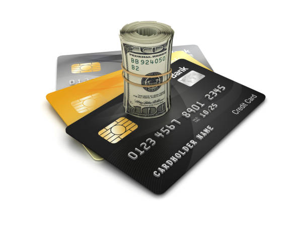 istock Credit Cards with Dollar Money Roll - 3D Rendering 1214090840