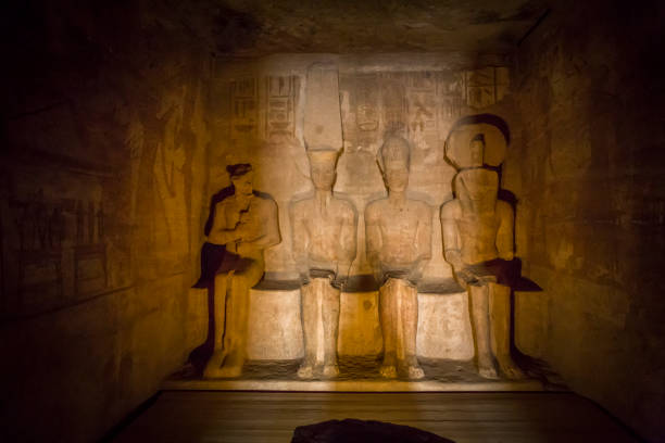 Abu Simbel - inside Ramesses II, statues of divinities in sanctuary Egypt, Middle East, Famous Place, Great Temple of Rameses II, International Landmark horus photos stock pictures, royalty-free photos & images