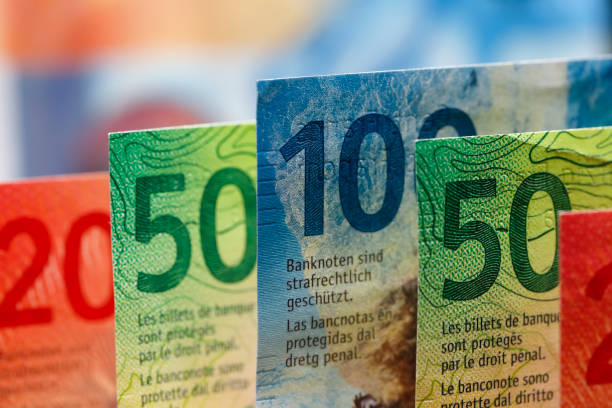 These are the new Swiss banknotes stock photo