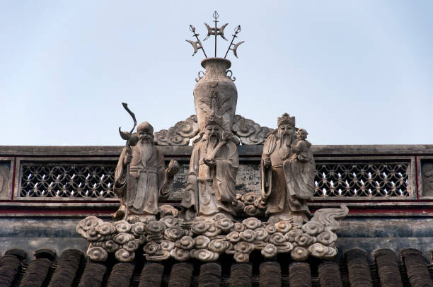 famous chinese philosophers on top of the shanghai city god temple in shanghai china.