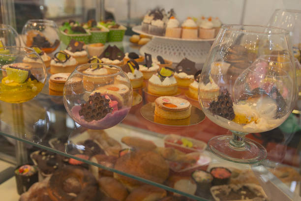 istock Delicious cakes with different fillings on the window. Dessert 1214095958