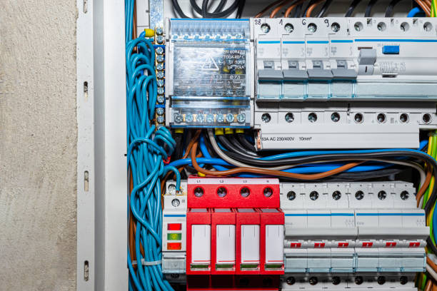 istock Surge arrester used to protect the electrical system in the building during electrical discharges, storm protection and three-phase fuse. 1214096711
