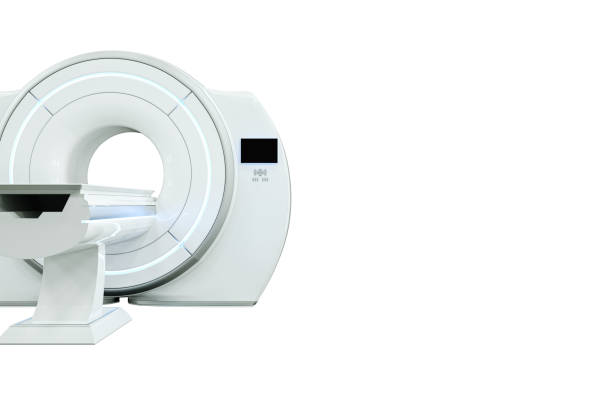 istock MRI machine, magnetic resonance imaging machine isolated on white background. Concept medicine, technology, future. 3D rendering, 3D illustration, copy space. 1214097316