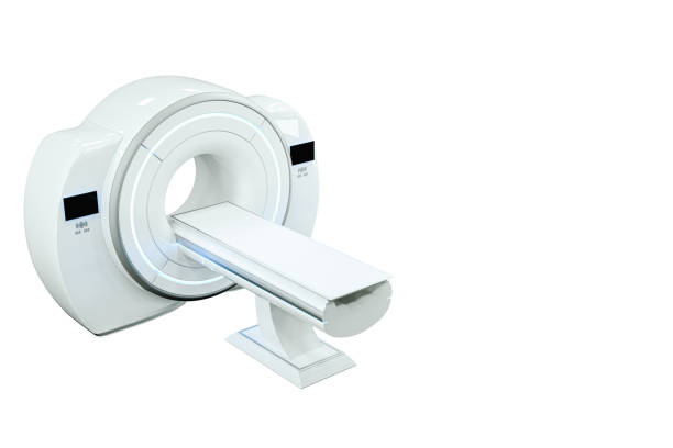 istock MRI machine, magnetic resonance imaging machine isolated on white background. Concept medicine, technology, future. 3D rendering, 3D illustration, copy space. 1214097319