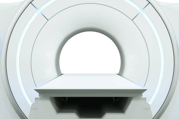 istock MRI machine, magnetic resonance imaging machine isolated on white background. Concept medicine, technology, future. 3D rendering, 3D illustration, copy space. 1214097334