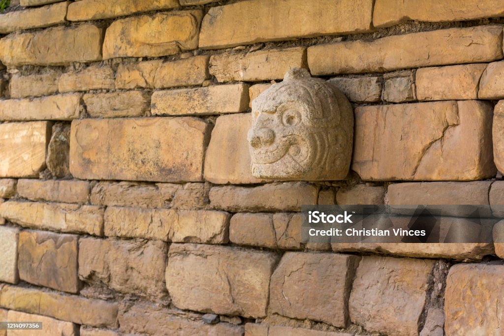 Cabeza Clava or pre-incan sculpture in Peru A Nail head (Cabeza Clava) or zoomorphic face carved in stone  from the pre-incan culture Chavin in Ancash Region, Peru Head Stock Photo