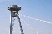 SNP bridge's pylon and UFO tower of Bridge of the Slovak National Uprising, Bratislava, Slovakia